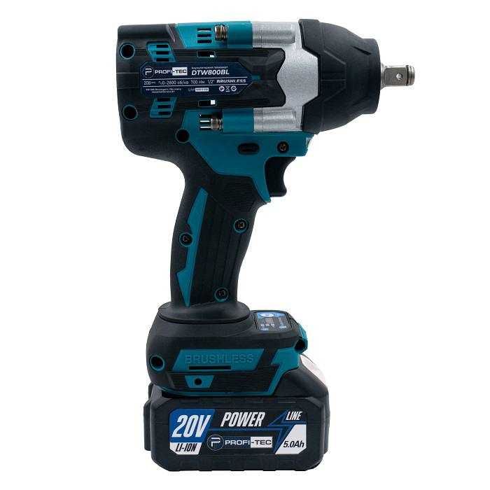 Акумуляторний гайковерт PROFI-TEC DTW800BL POWERLine (2×PT2050MP (5Аг)