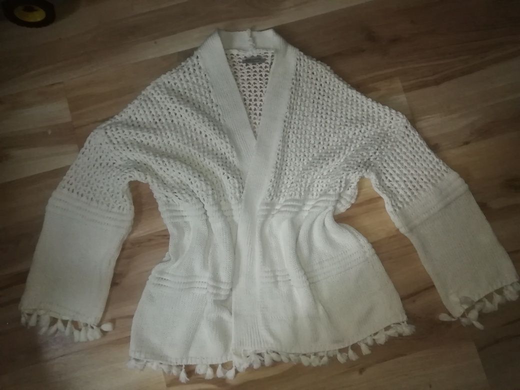 Rue paris dziargany kardigan narzutka kremowa oversize