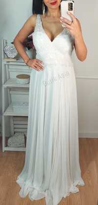 Sukienka ślubna biała koronkowa długa Maxi 40/L suknia piękna