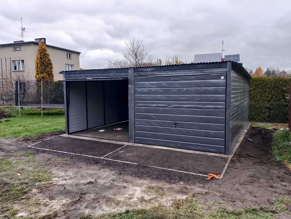 Garaż Blaszany GRAFITOWY +2 Bramy - TANIE Garaże Blaszane -Maj-Blach