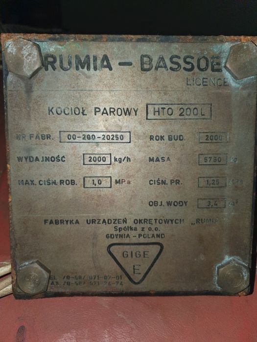 Kocioł parowy HTO 200 L firmy RUMIA-BASSOE
