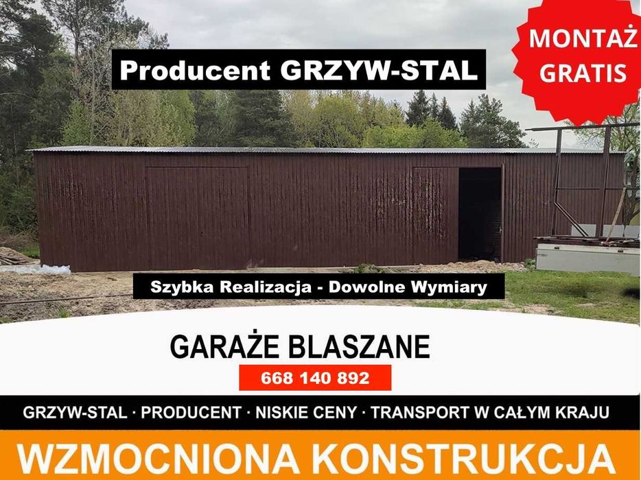 Garaż Blaszany /Wiata Blaszana / Magazyn Rolniczy / Hala - GRZYWSTAL