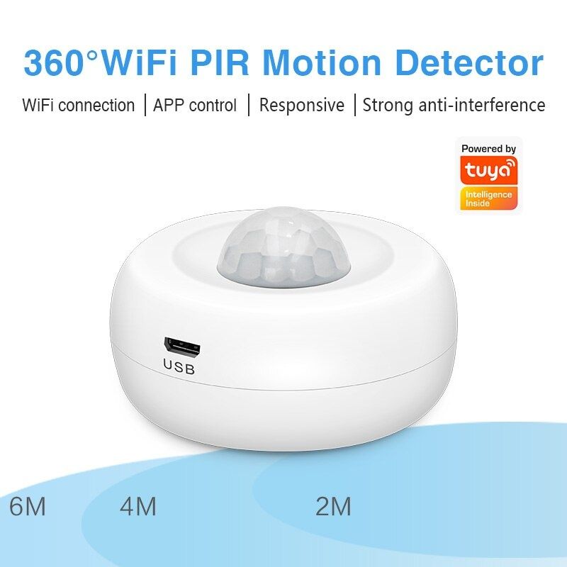 Sensor Detetor Movimento Tuya Wi-Fi PIR Sem Fios Casa Sistema Alarme