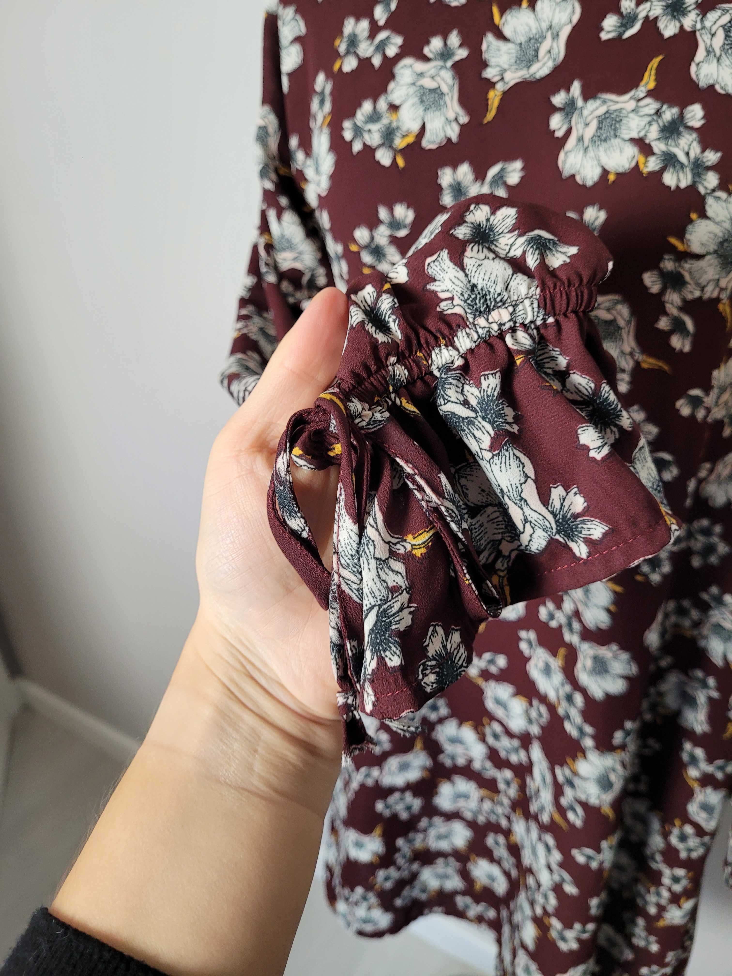 Brązowa zwiewna sukienka Gina Tricot na jesień długi rękaw M midi
