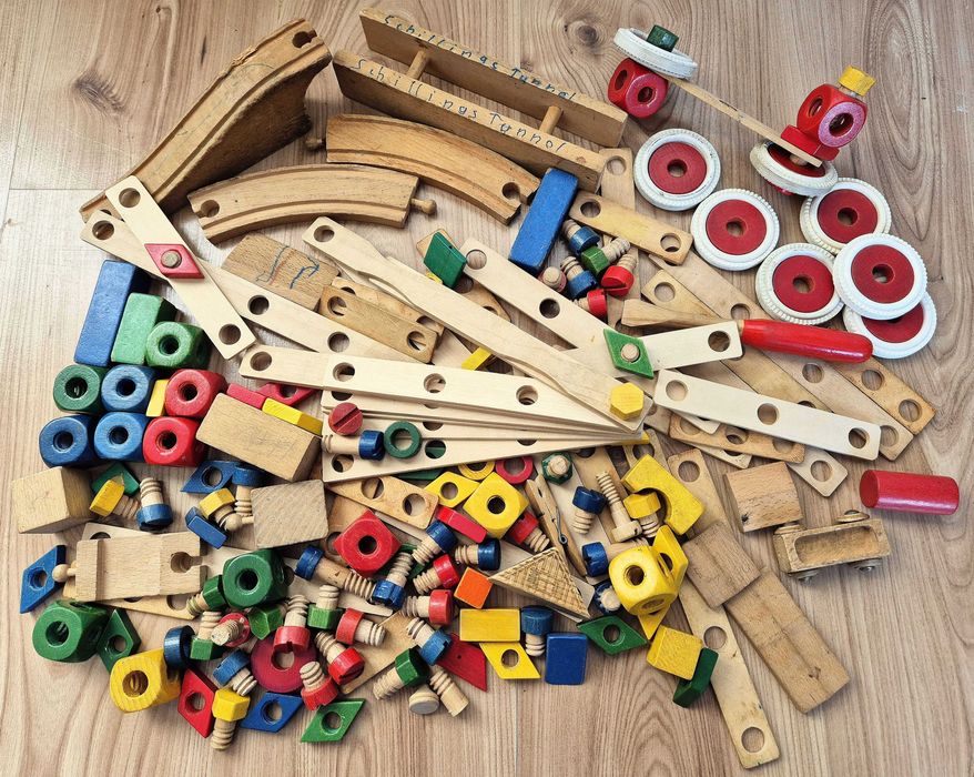 Stare drewniane klocki niemieckiej firmy Baufix vintage