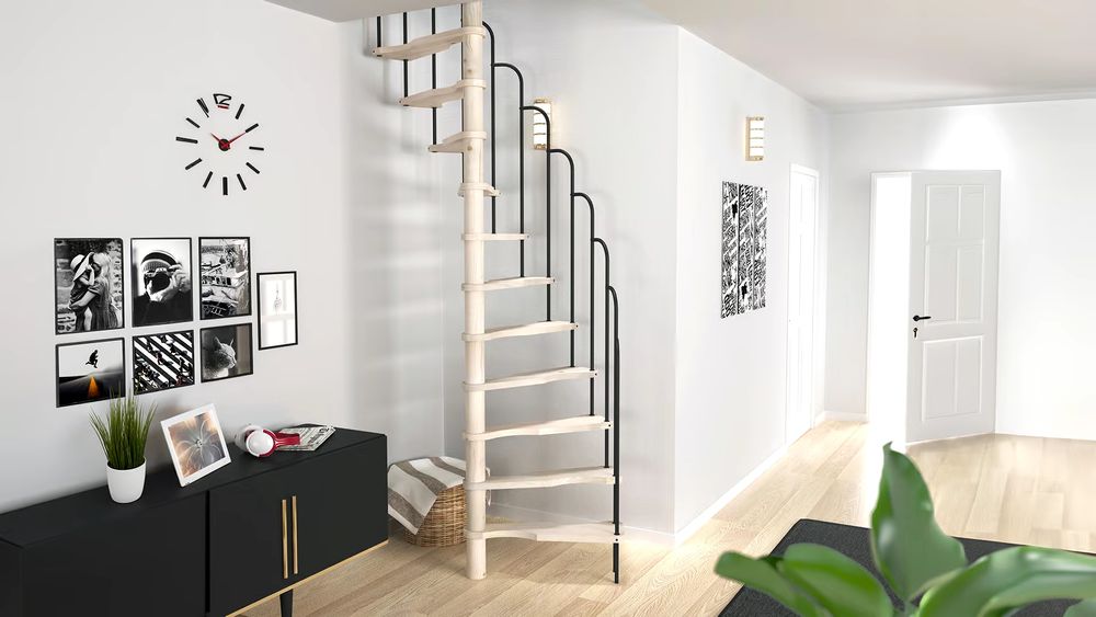 Escada meia espiral em madeira