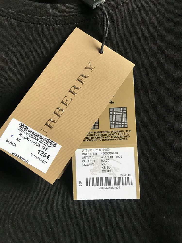 Koszulka Burberry czarna, wywijane rekawy, XS