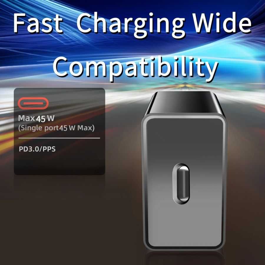 Szybka ładowarka PD 45W USB C + kabel USB C 1 metr czarne