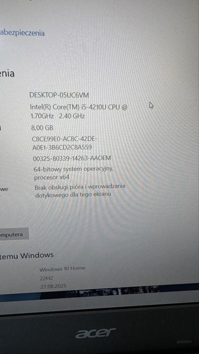 Acer E5 573 i5 8gb 256ssd 15,6fullhd mat wifi dvd hdmi usb 3.0 win 10