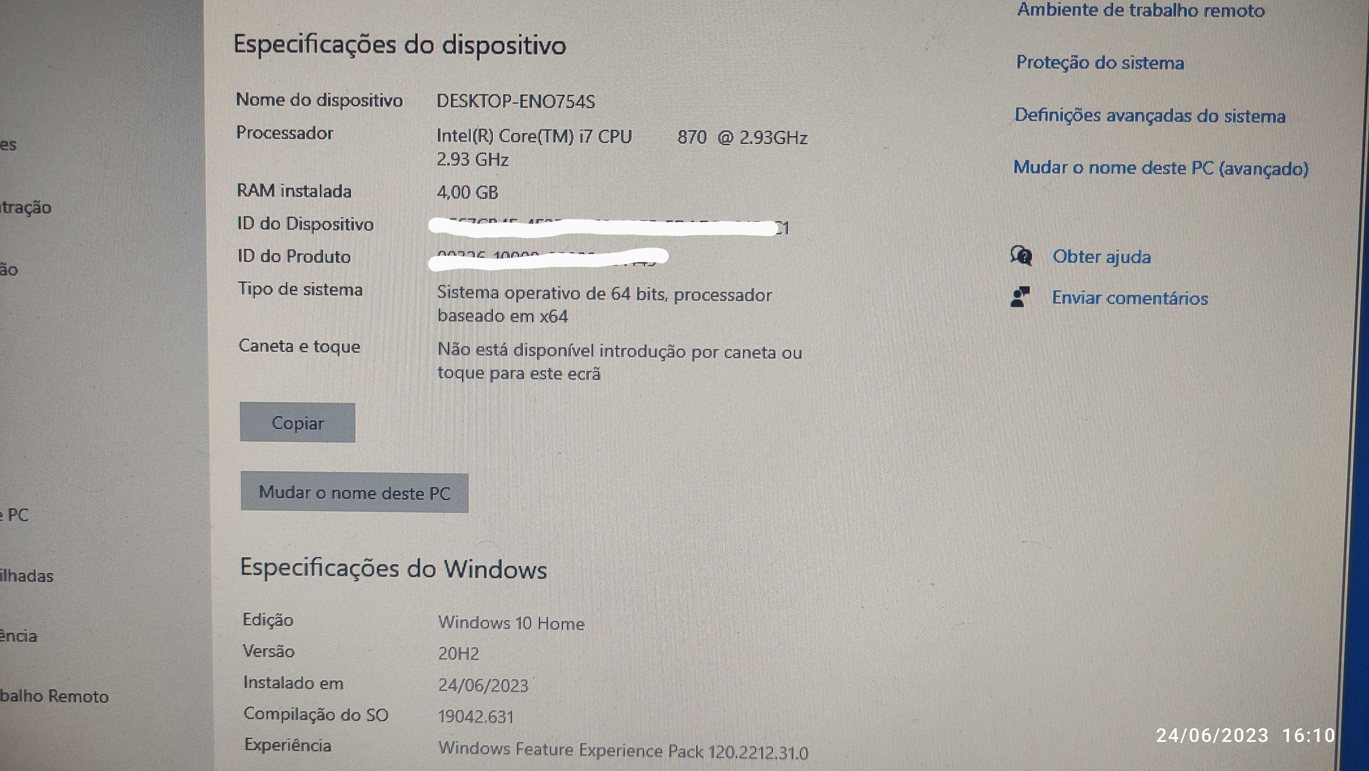 Desktop Asus I7 870 4Gb Ram + monitor + teclado + rato