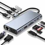 Hub stacja dokująca usb-c 11w1 hdmi, gigabit ethernet, rj45, jack, sd