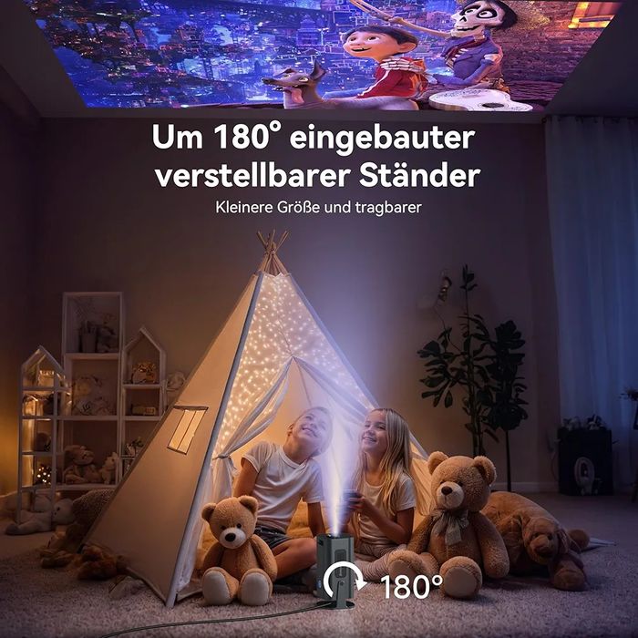 Mini Projektor 4K 1080p Android TV 11 WiFi6 BT5.2 150" 180° Obrót
