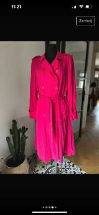 Różowy płaszcz  prochowiec trencz Zara