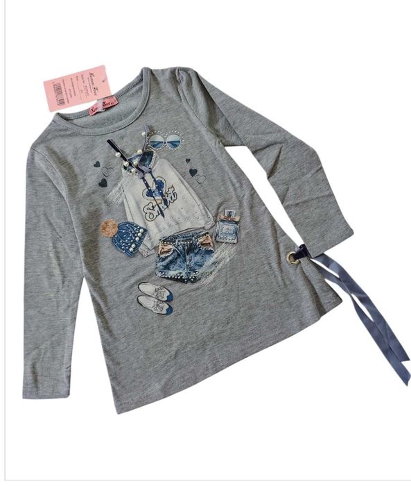 Tunika szarа bawełniana dla dziewczynki z aplikacją nowa 98-104