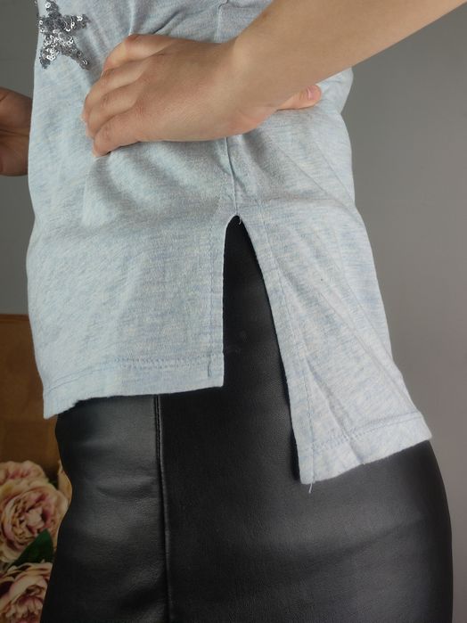 Błękitna koszulka na lato bluzka t-shirt w gwiazdki bawełniana bawełna