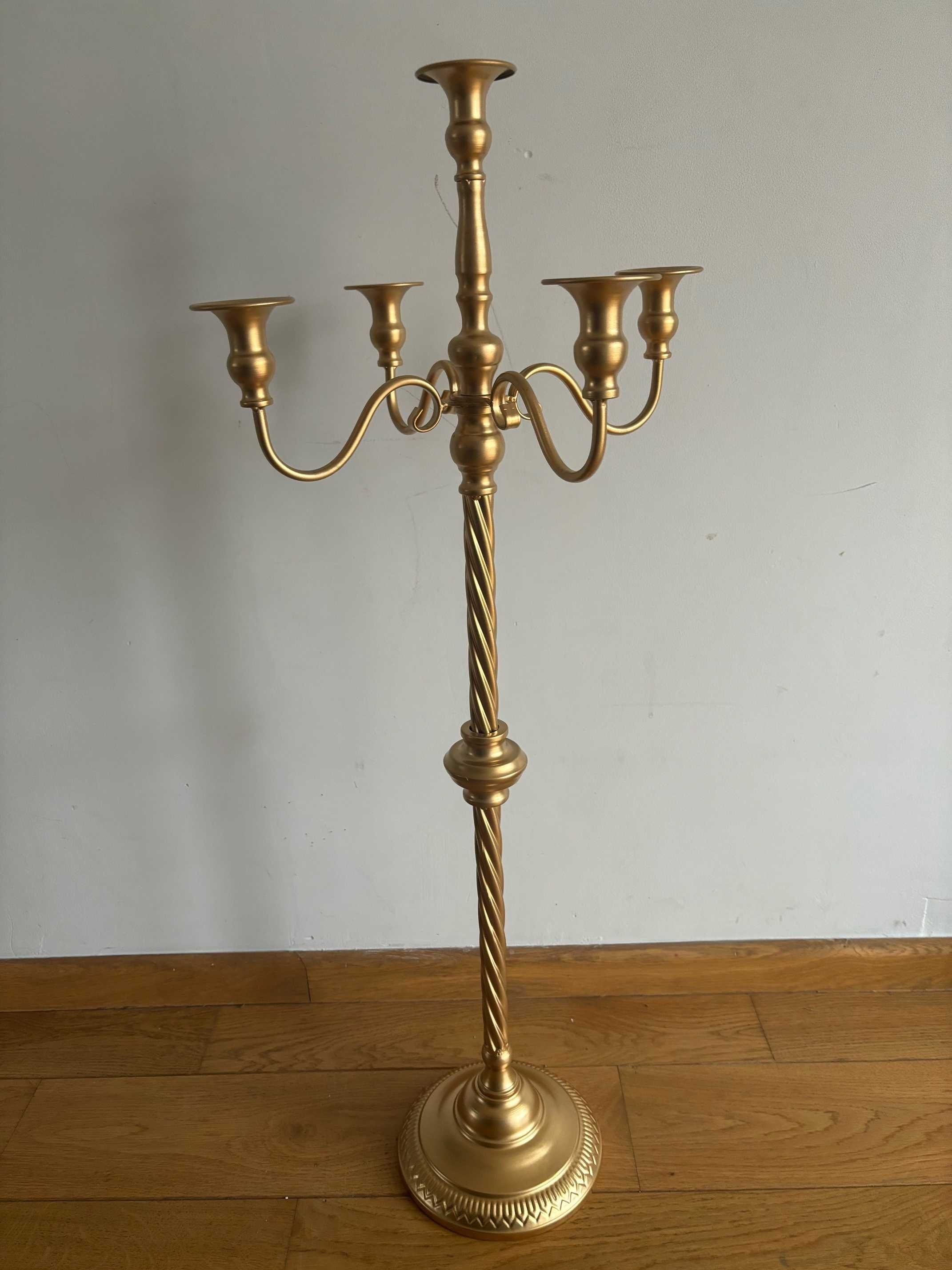 Złoty metalowy świecznik 88cm wys. Sziqiqi 5 ramienny