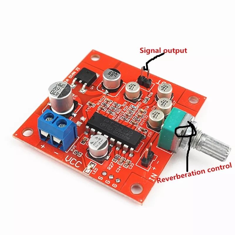 Предварительный усилитель, реверберация, микрофонный, PT2399. DC 8-15v
