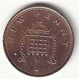 New  Penny 1 de 1975, Reino Unido, Isabel II