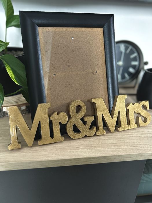 Ramka czarna mat zloto Mr&Mrs prezent dla pary dekoracja loft