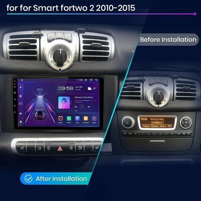 Radio Smart Fortwo 2011 - 2015, CarPlay Android 2GB, 32GB