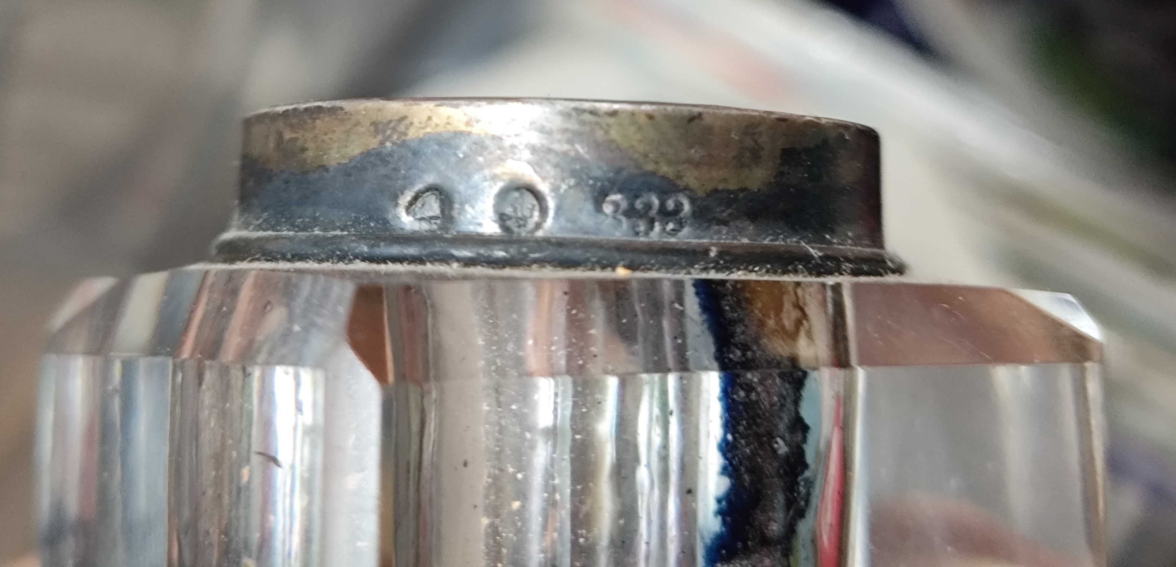 Tinteiro de cristal com tampa em prata