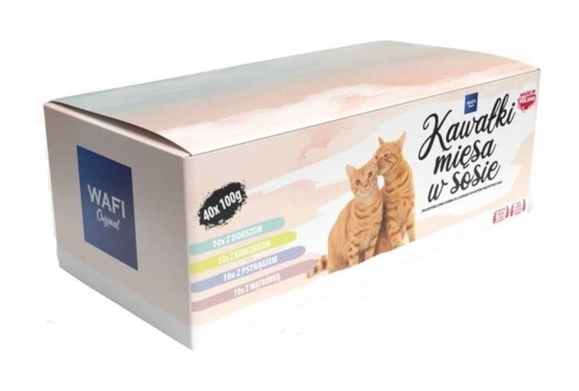 Morka Karma dla kota Kawałki Mięsa w Sosie WAFI Box Saszetki 40 x 100g