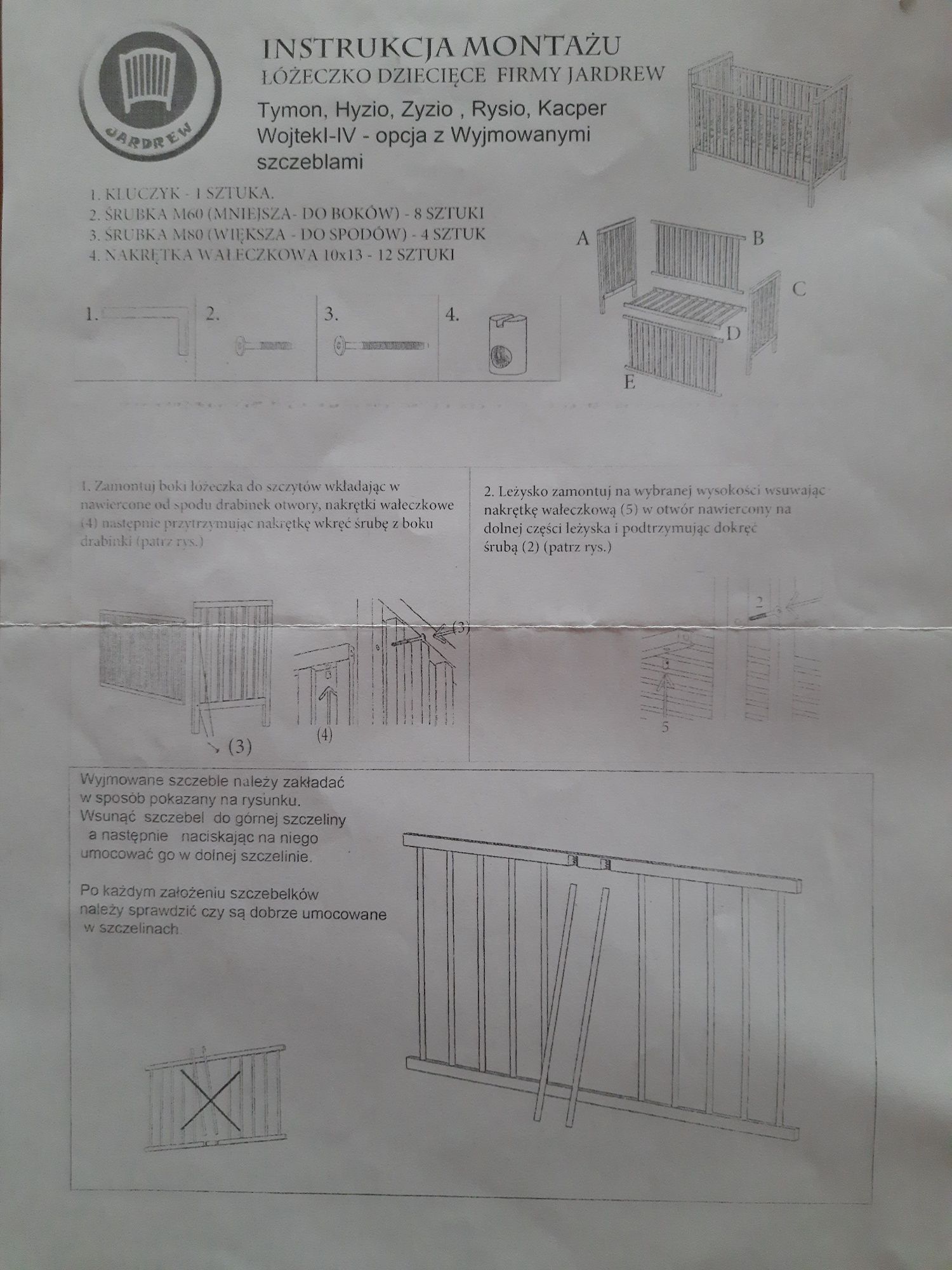 Łóżeczko drewniane Jardrew olcha miodowa super stan