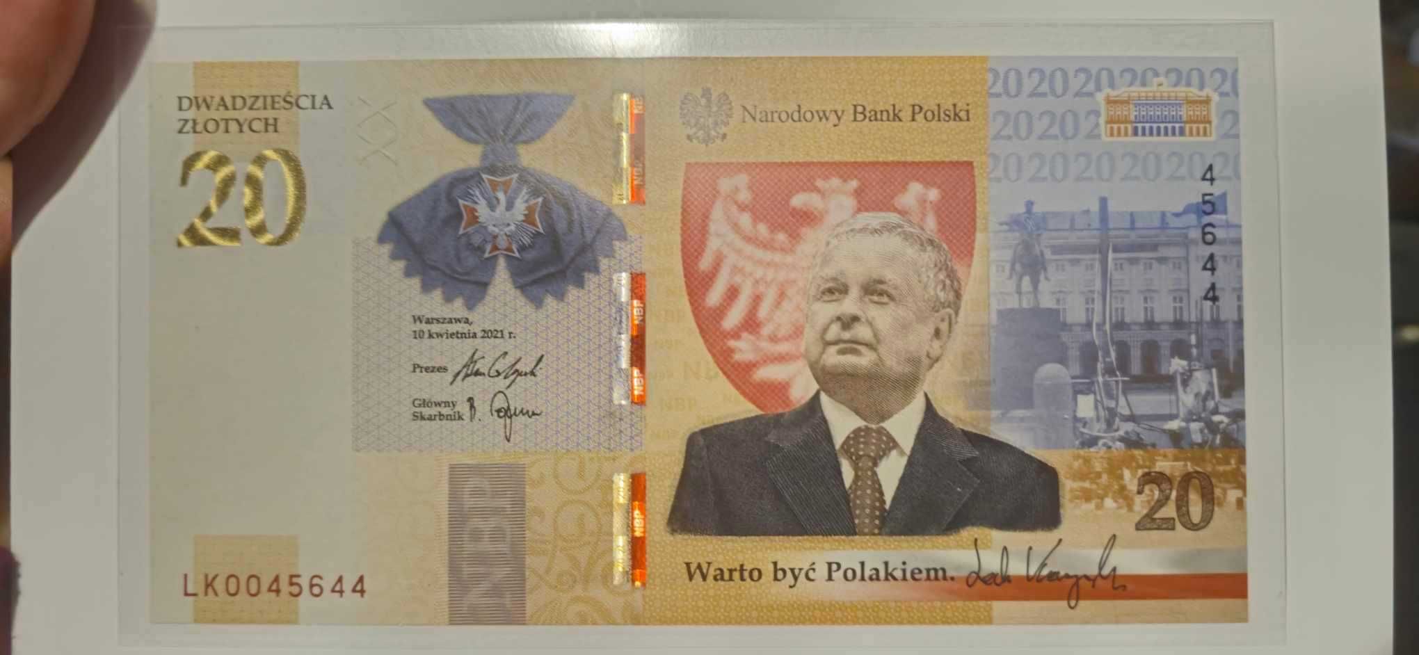 Banknot 20 złotych 2021 Lech Kaczyński. Warto być Polakiem