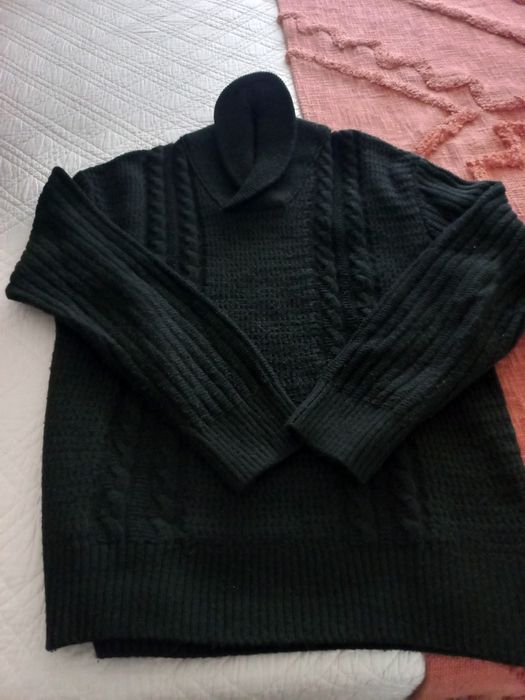 Camisola verde escura,  com gola, Zara, tam L