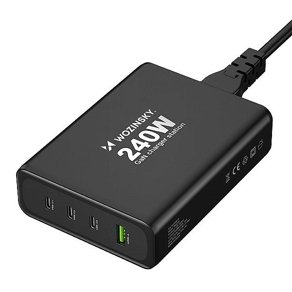 Ładowarka sieciowa GaN Wozinsky Wgcsb 240w Usb-a / 3 x Usb-c - czarna