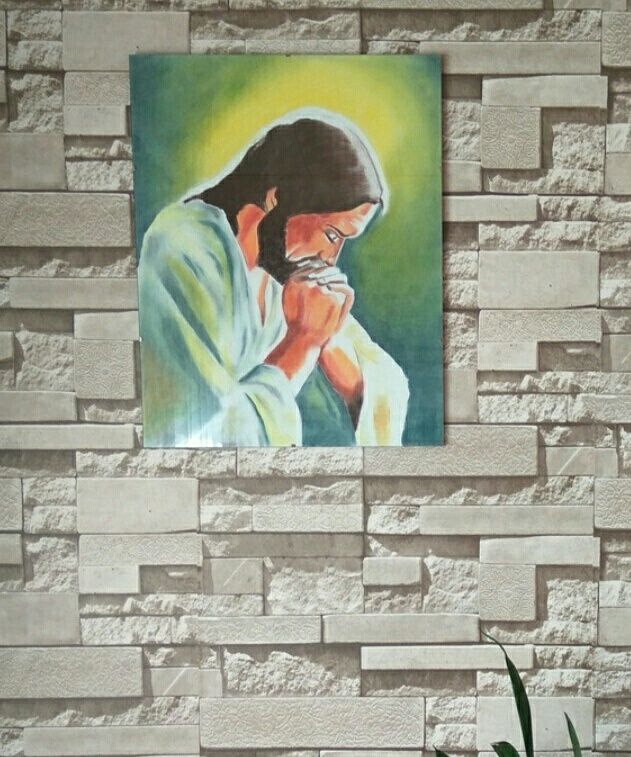Jezus modlący się: ręcznie malowany obraz prezent komunia ślub chrzest