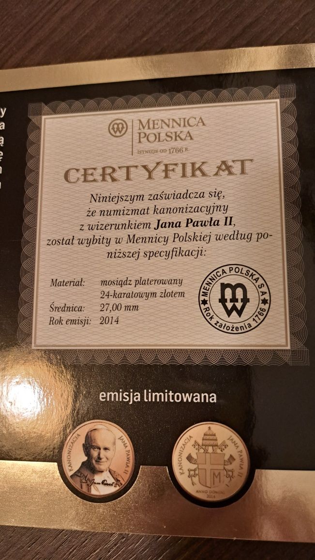 Pamiątka kanonizacji Jan Paweł II