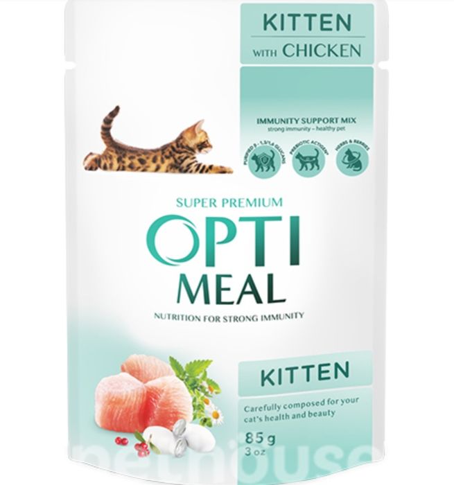 Opti meal повнораціонний вологий корм у вигляді апетитних шматочків із
