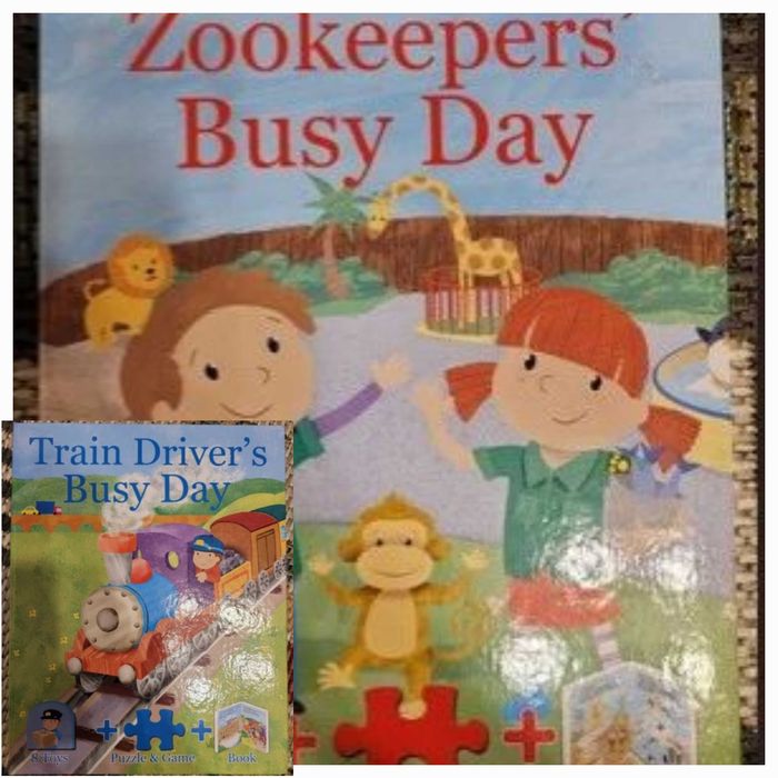 2 książki z grami w j.angielskim (pudełka z figurkami, kostki)