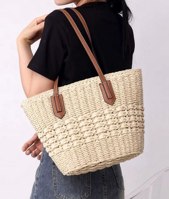 Нова бежева плетена солом'яна сумка пляжна плетена сумка світла
