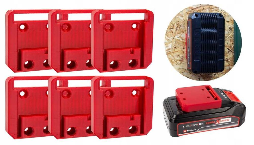 6x Uchwyt wieszak na baterie akumulator Einhell 18V mocowanie czerwony