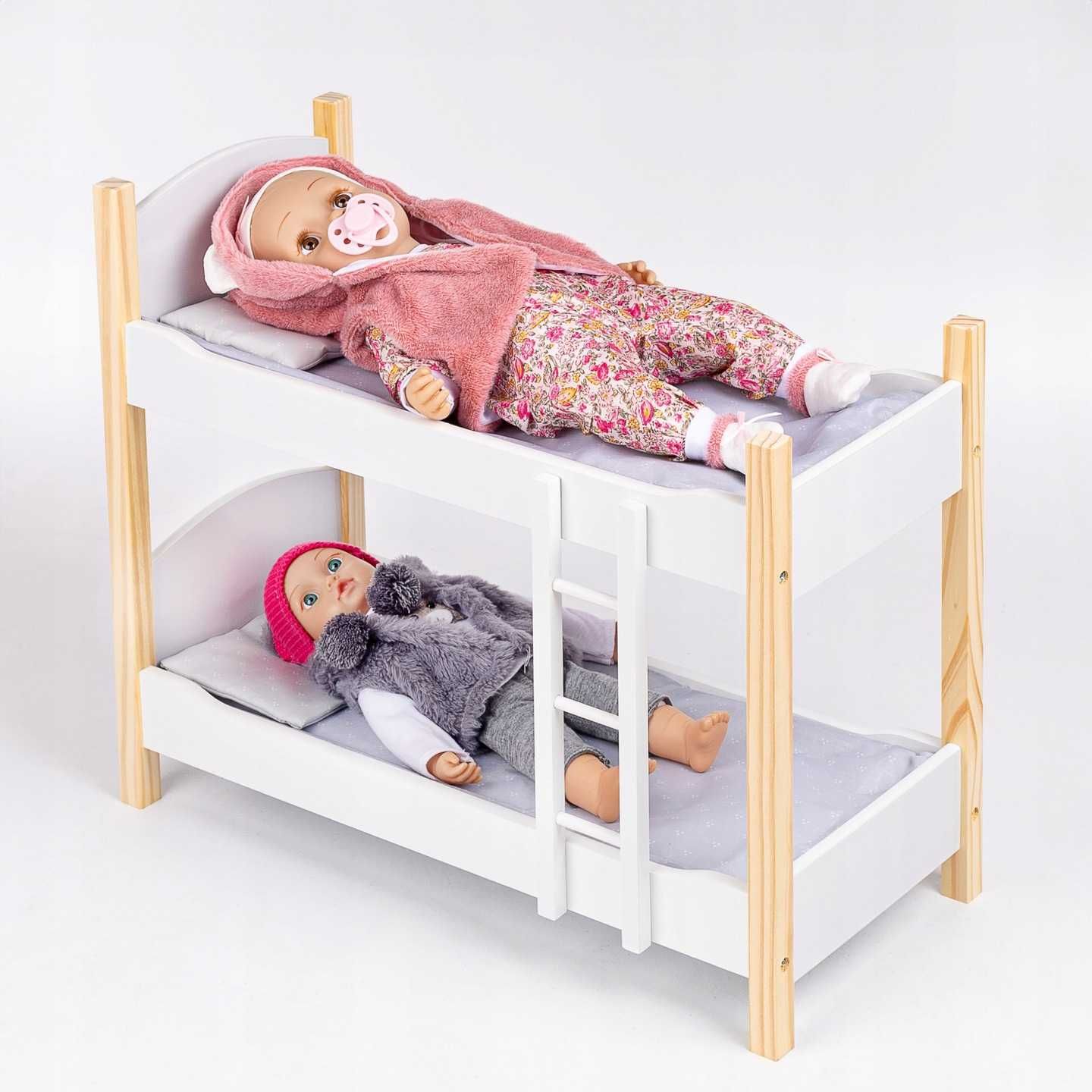 Drewniane dwupiętrowe łóżeczko Dla lalkek  53cm + POŚCIEL