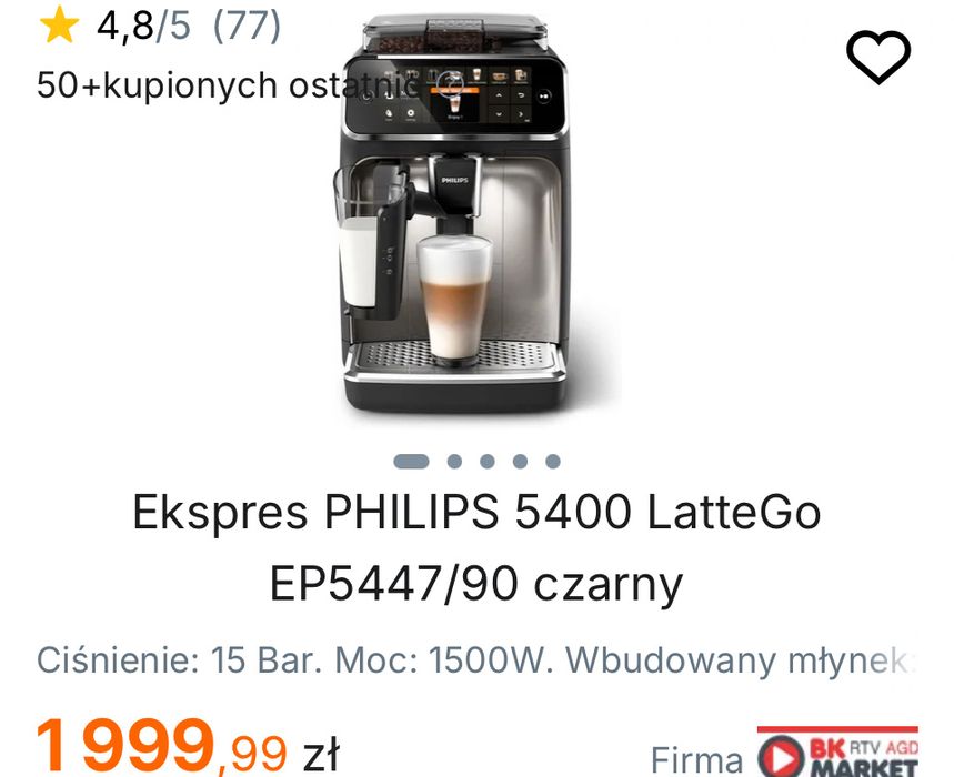 Ekspres PHILIPS 5400 LatteGo EP5447/90 czarny