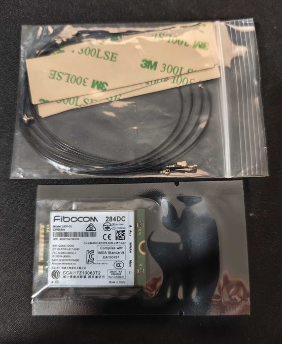 Chip WWAN - Fibocom L850-GL 4G LTE Cat9 + cabos de antena