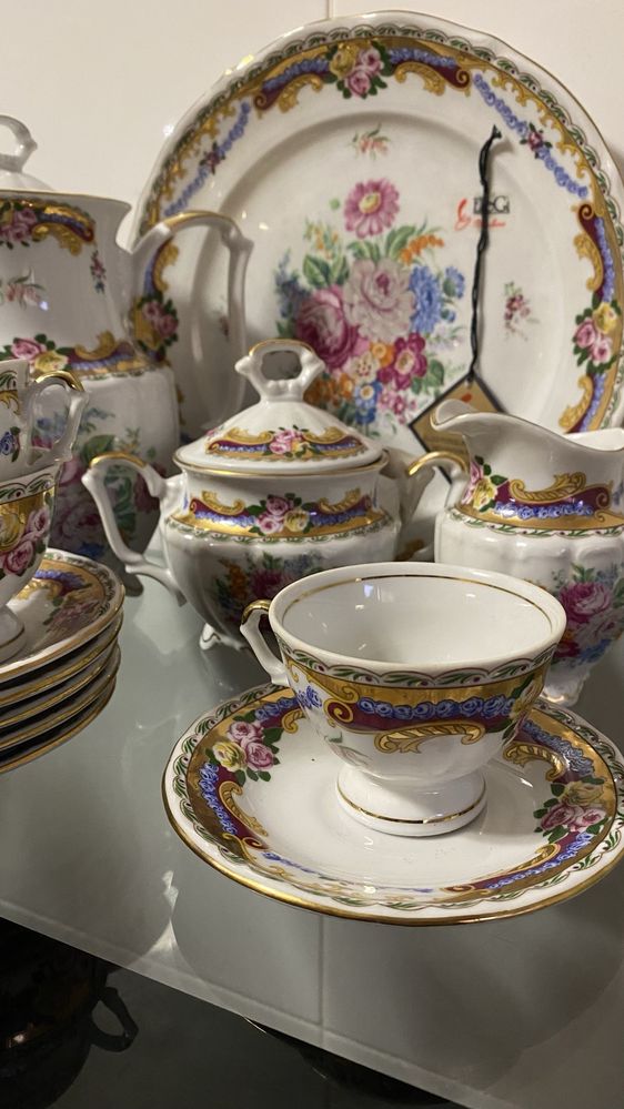 Conjunto de café Limoges + prato de bolo com talheres