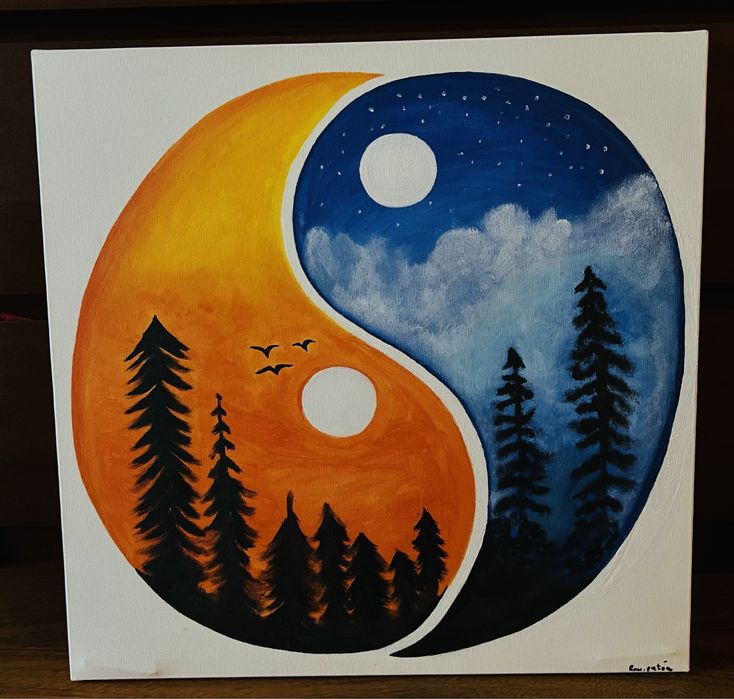 Obraz malowany ręcznie Yin Yang płutno