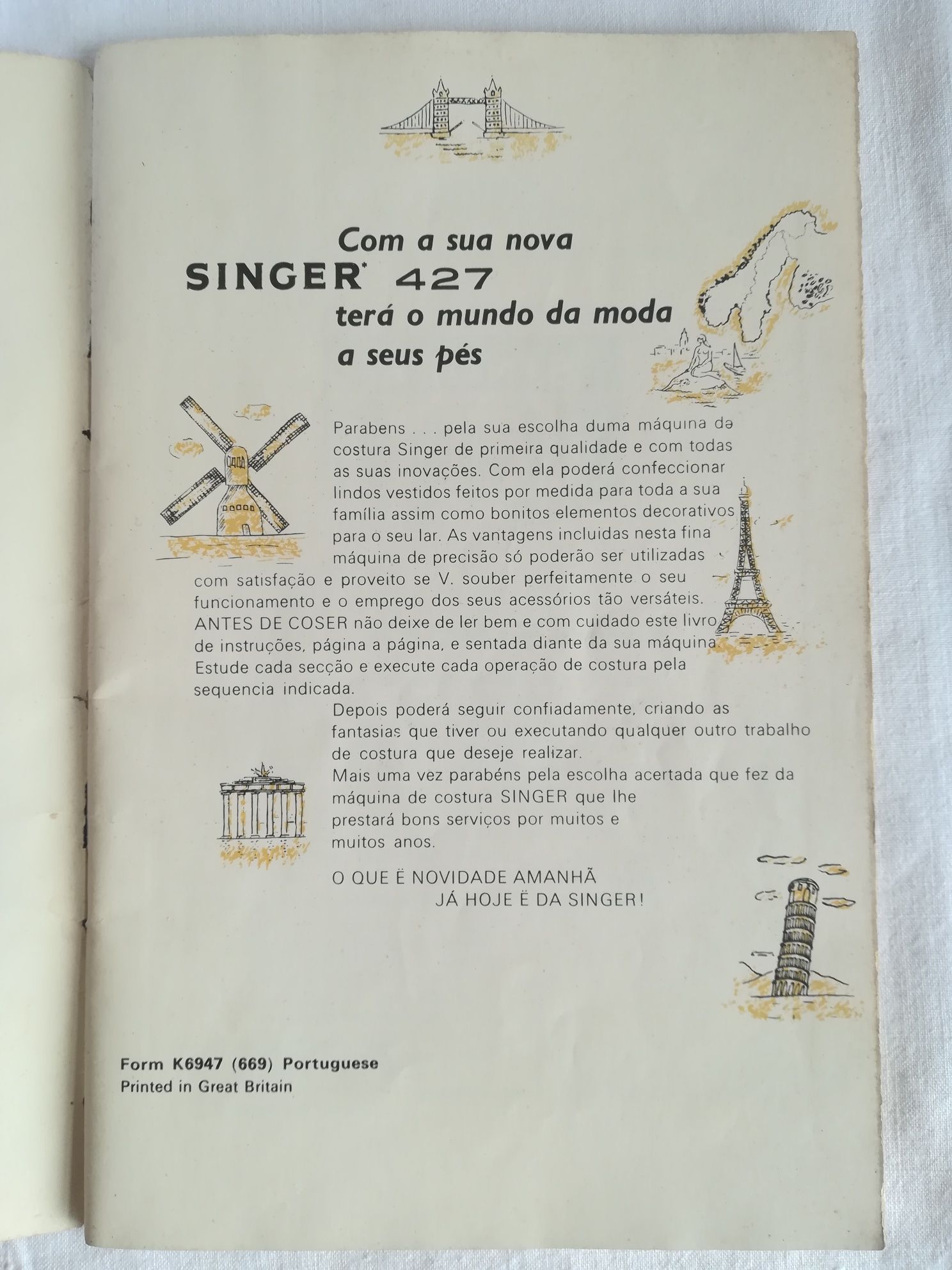 Manual de Instruções, Máquina de Costura Singer 427