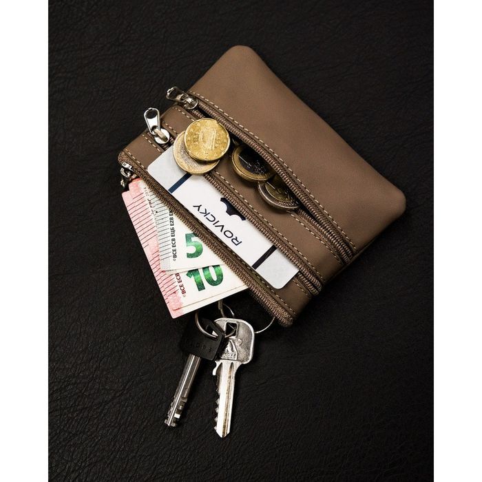 beżowe etui na klucze ze skóry naturalnej