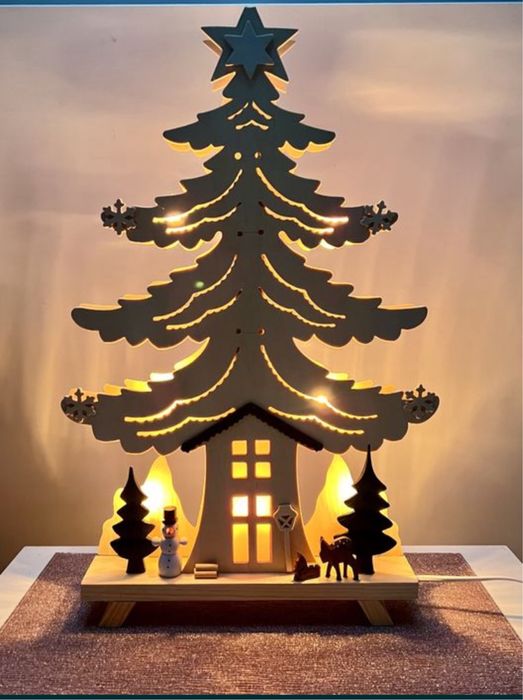 Duża Drewniana Choinka LED Świecąca Lampki