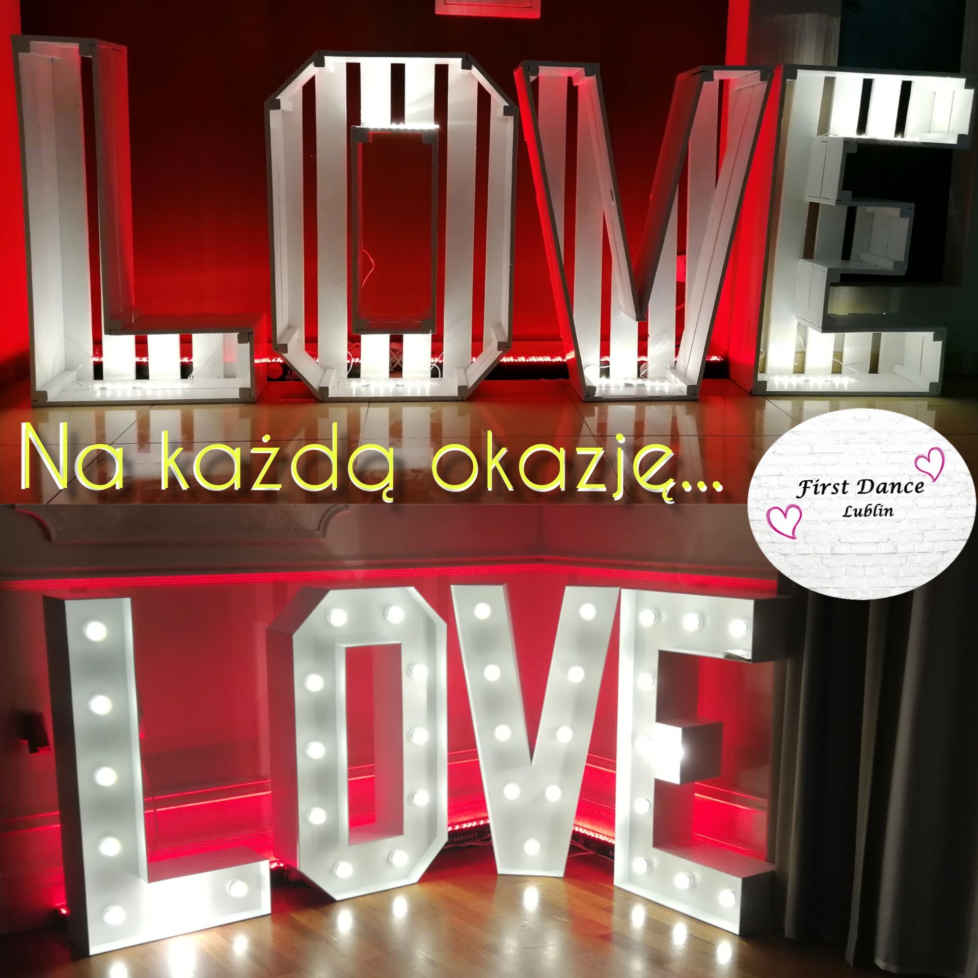 Podświetlany ledowy napis LOVE: biały oraz drewniany