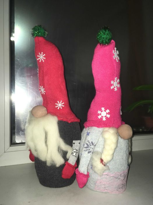 Фігура новорічна декоративна ГНОМ 5х28см хендмейд подарунок під ялинку