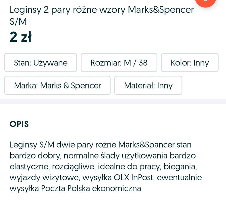 Dwie pary leginsy Marks&Spencer S/M