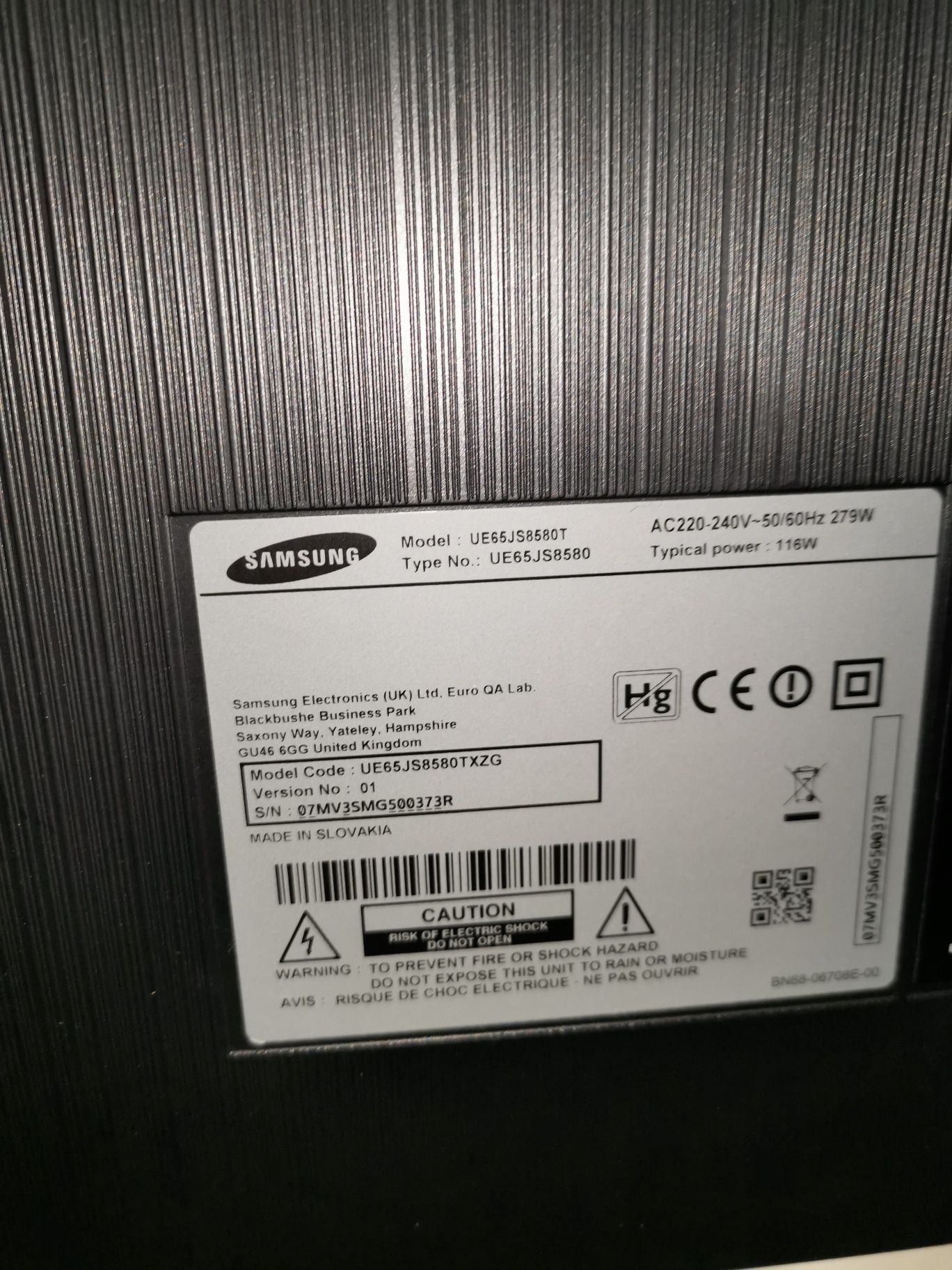 Samsung 65 cali 4K UHD Smart WIFI 65JS8580 wada uszkodzony