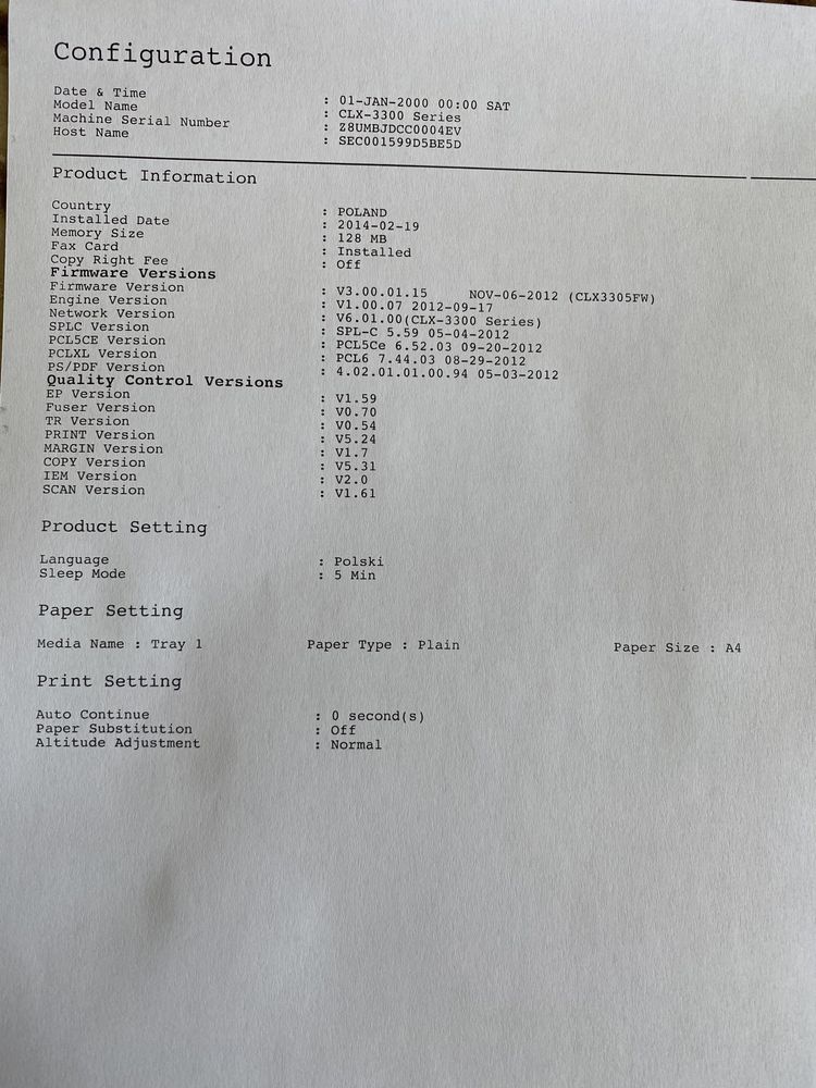 Samsung CLX 3305FN urządzenie wielofunkcyjne laserowe