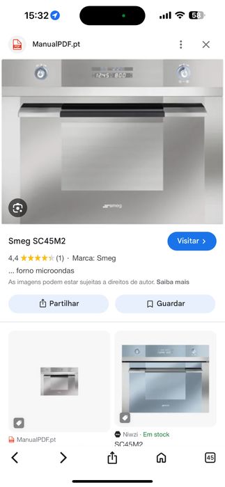 Microondas Smeg SC45M2  Encastre de 45cm por 60 ( impecavel )